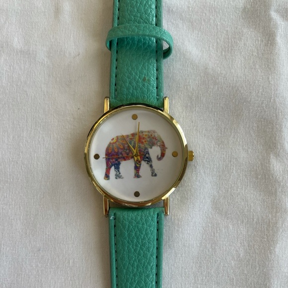 Teal Green and Multicolor Elephant Gold Watch - Picture 2 of 9